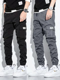 kkboxly  2pcs Casual Side Pockets Drawstring Joggers, Men's Cargo Pants For Spring Summer Outdoor