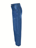 Solid Loose Fit Straight Jeans, Non-Stretch Slash Pockets Baggy Denim Pants, Women's Denim Jeans & Clothing