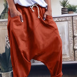 Drawstring Solid Harem Pants, Casual Elastic Waist Long Length Pants, Women's Clothing