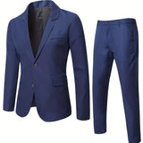 Formal 2 Pieces Set, Men's Two Button Jacket & Slanted Lapel Vest & Pants Suit Set For Business Dinner Wedding Party