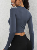 kkboxly  Solid Color Long Sleeve Crop T-Shirt With Thumb Hole,Casual Sports Versatile Running Top, Women's Clothing