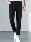 kkboxly  Regular Fit Chic Slacks, Men's Casual Vintage Style Solid Color Slightly Stretch Dress Pants For Spring Summer