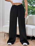 kkboxly  Solid Elastic Waist Loose Pants, Casual Wide Leg Pants For Spring & Fall, Women's Clothing