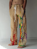 kkboxly Men's Drawstring Wide Leg Pants Beach Pant Paint Splatter Pattern Casual Baggy Pants Yoga Trousers Streetwear Hiphop Rapper Style