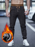 kkboxly  Men's Casual Warm Thick Tapered Pants, Chic Fleece Lined Retro Plaid Pants For Fall Winter