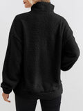 Zip Front Plush Pullover Sweatshirt, Casual Pocket Long Sleeve Sweatshirt, Women's Clothing