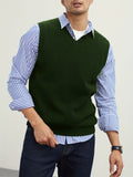 kkboxly  Men's V Neck Sweater Vest, Pullover Solid Color Sleeveless Sweaters Vest, Preppy Style