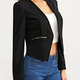 kkboxly  Solid Lapel Zipper Long Sleeve Blazer Jacket, Elegant Spring & Fall Commuter Slim Outerwear, Women's Clothing