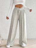 kkboxly  Solid Elastic Waist Loose Pants, Casual Wide Leg Pants For Spring & Fall, Women's Clothing