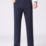 kkboxly  Classic Design Dress Pants, Men's Casual Solid Color Slightly Stretch Dress Pants For Spring Summer Business