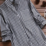 kkboxly  Gingham Print Classic Shirt, Vintage Button Front Long Sleeve Shirt With A Collar, Women's Clothing