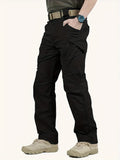 kkboxly  Men's Durable Cargo Pants, Men's Solid Waterproof Tactical Pants With Multi Pockets For Outdoor Hiking