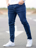 Slim Fit Cotton Jeans, Men's Casual Solid Color Mid Stretch Denim Pants For Spring Summer