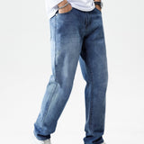 kkboxly  Classic Design Loose Fit Jeans, Men's Casual Street Style Denim Pants For All Seasons