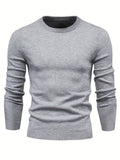 Plus Size Men's Solid Sweater  With Long Sleeves, Casual Pullover Knit Tops For Daily Life, Men Clothing