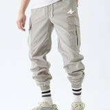 kkboxly  Men's Drawstring Flap Pocket Cargo Pants, Loose Trendy Jogger Pants