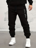 kkboxly  Letter Print Drawstring Sweatpants Loose Fit Pants Men's Casual Slightly Stretch Joggers For Spring Autumn Running Jogging