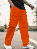 kkboxly Men's Multi Flap Pocket Cargo Pants, Loose Trendy Pants