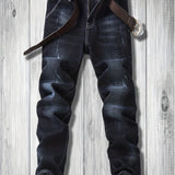 kkboxly  Slim Fit Distressed Jeans, Men's Casual Slightly Stretch Chic Denim Pants For Spring Summer