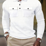 kkboxly Stylish Solid Men's Casual Comfy Long Sleeve Shirt With Pocket Design, Spring Fall