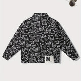 Letter Print Chic Jacket, Men's Casual Lapel Jacket Coat For Spring Fall