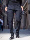 Men's Comfy Straight Leg Business Trousers, Slim Fit Pants With Pockets For Business Formal Occasion