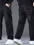 Plus Size Men's Solid Denim Pants Casual Oversized Loose Fit Jeans For Spring Fall Winter, Men's Clothing