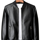 kkboxly  Men's Casual Black Zipper PU Leather Jacket Gifts