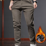 kkboxly  Men's Warm Fleece Semi-formal Straight Leg Pants For Fall Winter Business