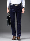 Men's Casual Corduroy Straight Leg Pants, Chic Stretch Trousers