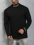 kkboxly Men's Turtleneck Long Sleeve T-Shirt, Casual Stretch Sports Tops For Spring Fall