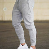 kkboxly  Classic Design Joggers, Men's Casual Stretch Waist Drawstring Sports Pants Sweatpants