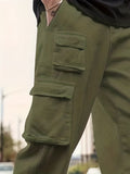 kkboxly  Plus Size Men's Solid Cargo Pants Oversized Joggers For Autumn/winter, Men's Clothing