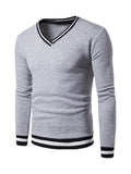 kkboxly  Men's Colorblock Autumn Winter Warm V-Neck Long Sleeve Sweatshirt