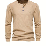 kkboxly  Waffle Henley T-Shirt Men's Basic Breathable Long Sleeve  Henley T-Shirts