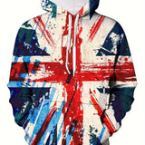 kkboxly Plus Size UK Flag Graphic Print Hooded Sweatshirt For Spring Fall Winter, Men's Clothing