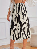 kkboxly  Abstract Print Ribbed Skirts, Casual High Waist Midi Skirts, Women's Clothing