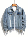 realaiot  Men's Trendy Denim Jackets, Vintage Lapel Comfy Streel Style Tops For Men's Autumn & Winter Wearing