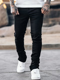 kkboxly  Trendy Solid Men's Slim Fit Long Pants With Side Zipper Design, Street Style Pants With Pockets For Outdoor