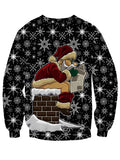 Funny Christmas Santa Claus Pattern Print Trendy Sweatshirt, Men's Casual Graphic Design Crew Neck Pullover Sweatshirt For Men Fall Winter