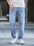 Loose Fit Straight Leg Jeans, Men's Casual Street Style Distressed Jeans