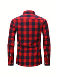 kkboxly Men's Formal Classic Design Plaid Print Button Up Long Sleeve Shirt With Chest Pocket, Male Clothes For Spring And Fall Business Occasion