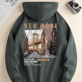 NYC Brooklyn Graphic Print Hoodie, Cool Hoodies For Men, Men's Casual Graphic Design Pullover Hooded Sweatshirt With Kangaroo Pocket Streetwear For Winter Fall, As Gifts