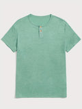 kkboxly  Solid Color Men's Basic Henley Tee, Casual Slim Short Sleeve Henley T-Shirt With Button