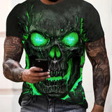 kkboxly Trendy 3D Skull Pattern Print Men's T-shirt, Crew Neck Short Sleeve Tops, Graphic Tee Men's Clothes Summer, Men's Outfits