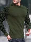 kkboxly  Waffle Trendy Patchwork Sweatshirt, Men's Casual Ethnic Pattern Sleeves Crew Neck Sweatshirt For Men Fall Winter