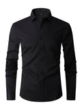 kkboxly  Classic Design Shirt, Men's Semi-formal Button Up Lapel Long Sleeve Shirt For Spring Summer Business