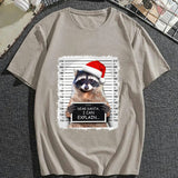 kkboxly kkboxly Mens Casual Raccoon With Christmas Hat Mid Stretch Crew Neck Short Sleeve Graphic Tee, Male Clothes For Christmas