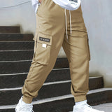 kkboxly  Tech Wear Multi Pocket Harem Pants, Men's Casual Stretch Waist Drawstring Cargo Pants