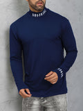 kkboxly Men's Turtleneck Long Sleeve T-Shirt, Casual Stretch Sports Tops For Spring Fall